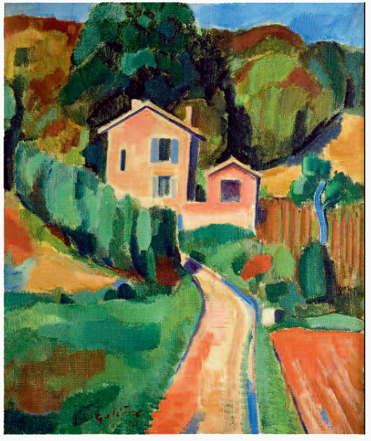 Paysage avec maison, peinture de Victorin Galière